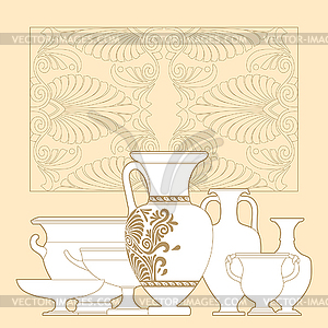 Ceramic Ethnic national Greek style seamless pattern - vector clip art