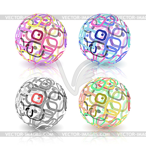 Set of abstract globes made of retro rectangles - vector clipart