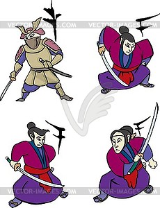 Japanese samurais - vector clip art