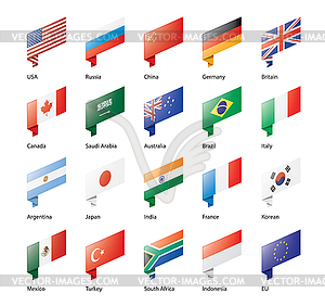 Set of flags of G20 - vector clipart