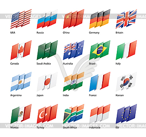 Set of flags of G20 - vector clipart