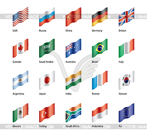 Set of flags of G20 - vector image