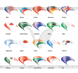 Set of flags of G20 - vector clip art