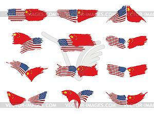 Usa and China flags - vector image