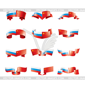 Russia and China flags - vector clipart