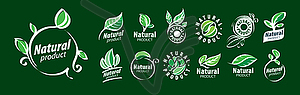 Set of icons Natural product on green background - vector image