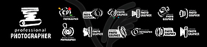 Set of logos for photographer on black background - vector clip art