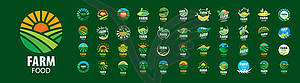 Набор логотипов Farm Food на зеленом фоне - клипарт в векторе
