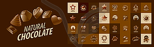 Set of logos chocolate on brown background - vector clipart