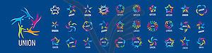 Set of logos of Union on blue background - vector clip art