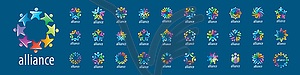 Set of Alliance logos on blue background - vector clipart