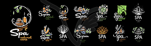 Set of painted SPA logos on black background - vector image