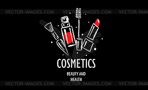 Logo drawn by cosmetics on black background - vector image