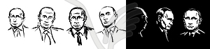 Set of drawings of Vladimir Putin President of - vector clip art