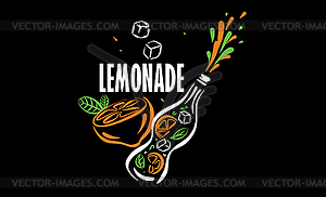 Drawing of lemonade on black background - vector image