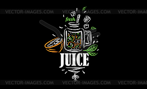 Drawn logo of fresh juice on black background - vector image