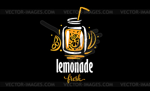 Drawing of lemonade on black background - vector image