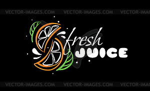 Drawn logo of fresh juice on black background - vector clipart