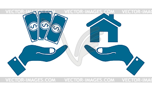 Icons in form of dollar bill and house with human - vector EPS clipart