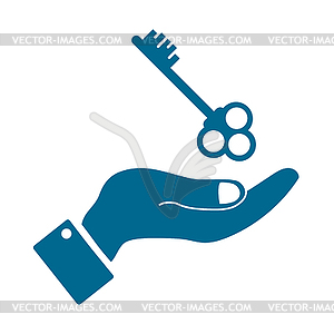Icons in form keys with human hand - vector clip art