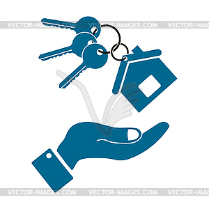 Icons in form keys and house with human hand - vector image