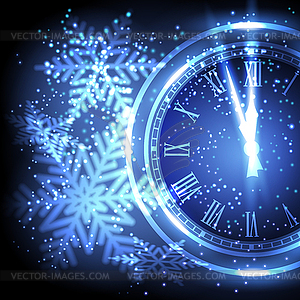 Old clock holiday lights at New year midnight - vector image