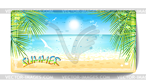 Banner of sand beach at sunset time - vector clipart