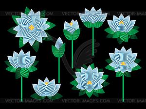 Set of lotus flowers - vector clipart