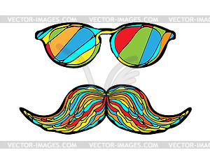 Man glass and mustache colorful image - vector clipart