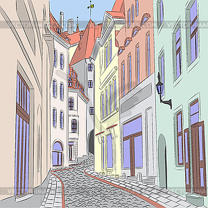  Old street in Tallinn - vector clipart