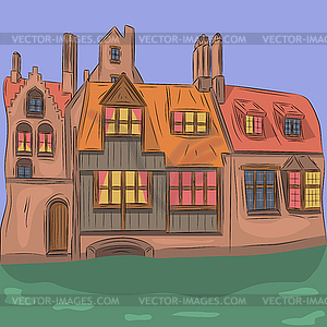  Old medieval house - vector image