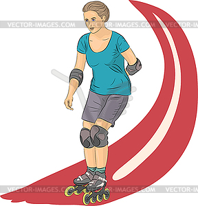 Девушка на роликовых коньках - векторизованный клипарт
