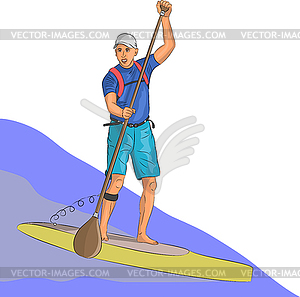  Surfer on board with paddle - vector clip art