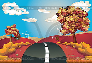 Autumn Landscape with Road - vector clipart