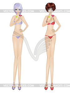 Bikini Girls with Martini - vector image