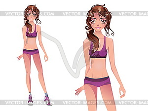 Brunette in Purple Swimsuit - vector image