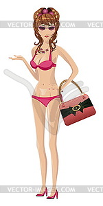 Brunette in pink bikini - vector clip art