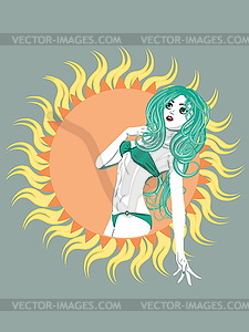 Girl in green bikini - vector clipart