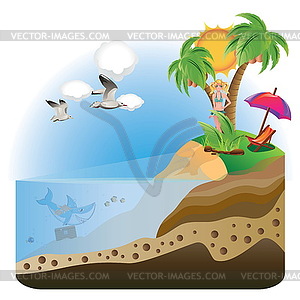 Happy Girl on Island - vector clipart