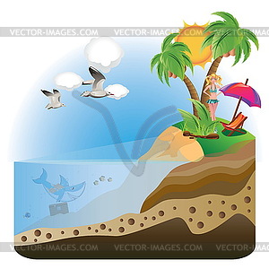 Happy Girl on Island - vector clipart