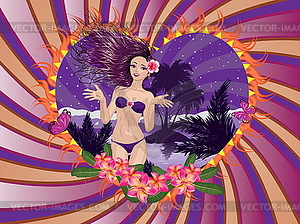 Island girl in violet bikini - vector image