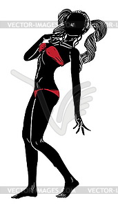 Красный бикини подробно силуэт - векторный клипарт / векторное изображение