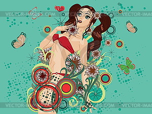 Red bikini girl on emerald background - vector EPS clipart