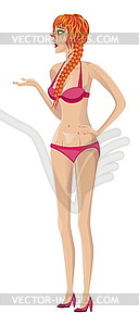 Red haired girl in pink bikini - vector image