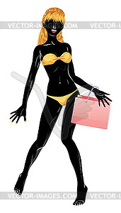 Silhouette of shopping blond girl in bikini - vector clipart