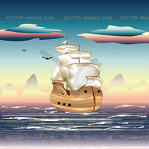 Sailing Ship on Sea - royalty-free vector image