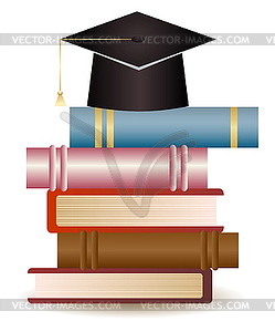 Выпускной Cap на стопки книг - векторный клипарт / векторное изображение
