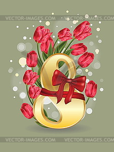 8 March Greetings Card with Tulips - vector clip art