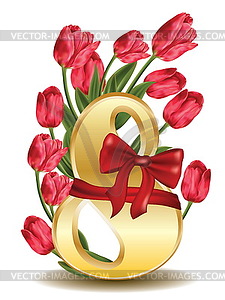 8 March Greetings Card with Tulips - vector image