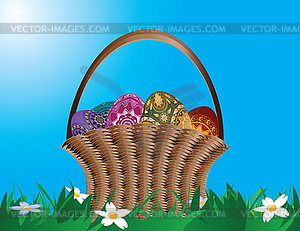 Basket with easter eggs - vector clipart